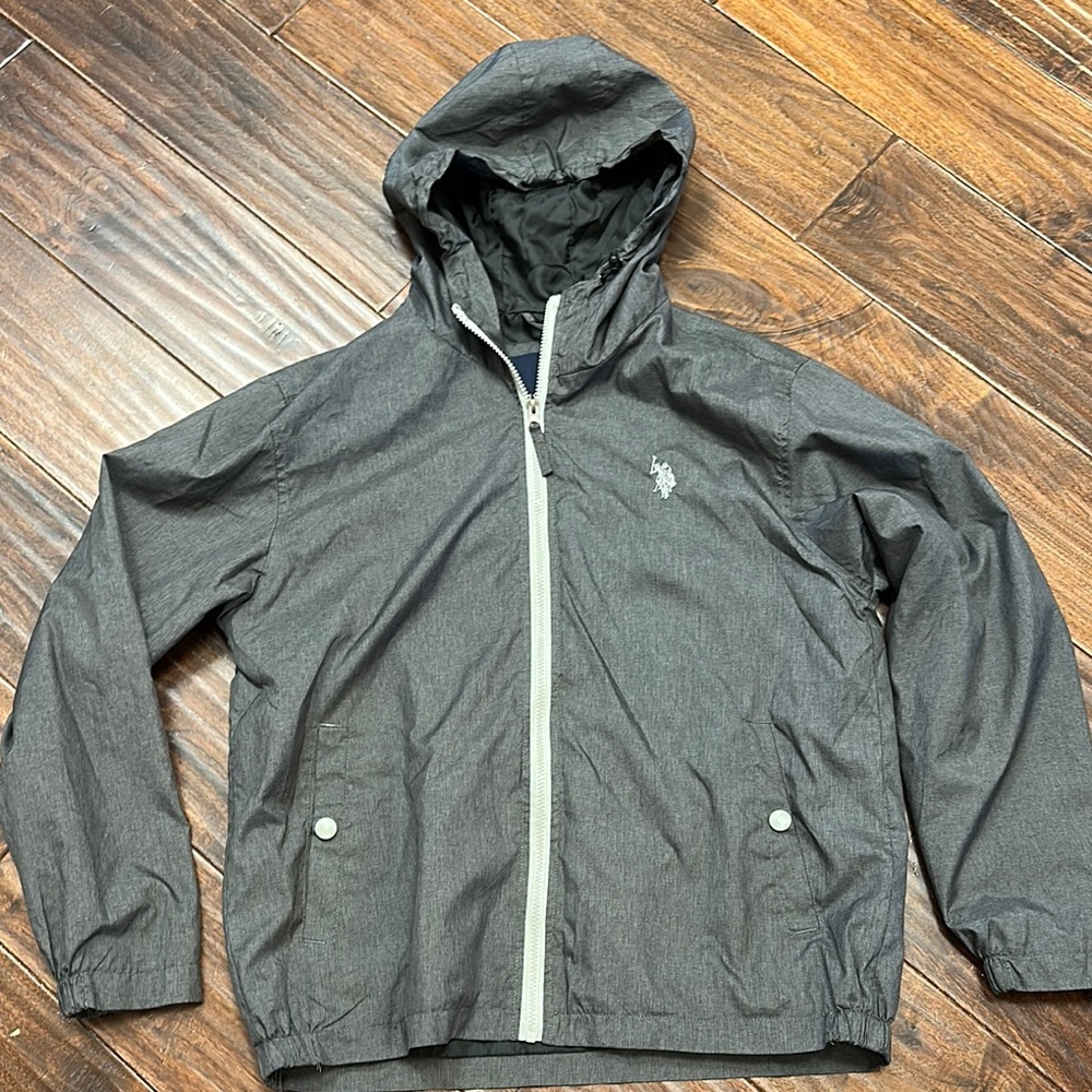 US Polo Assn Gray Hooded Jacket with Logo Sz L